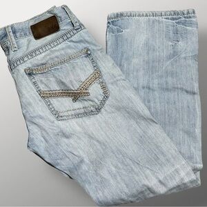 BKE Carter Men’s Straight Jeans 31R Light Wash Embroidered Pockets